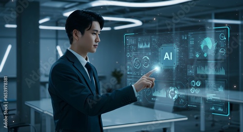 Businessman Interacting with AI Technology Future of Business and Innovation