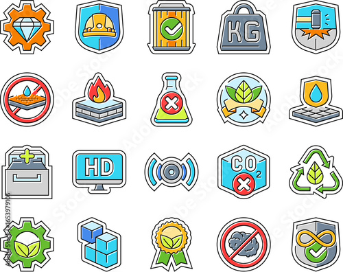 strength durability product icons set vector