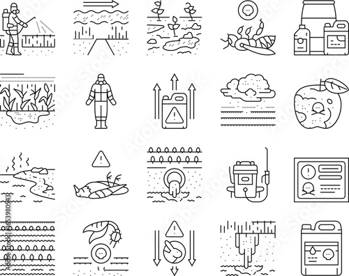pesticide pollution agriculture icons set vector