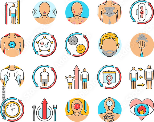adolescence puberty growth icons set vector