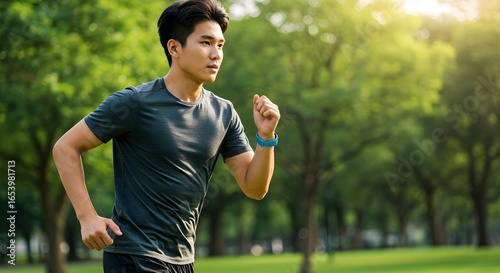 Man Jogging in Park Healthy Lifestyle and Fitness
