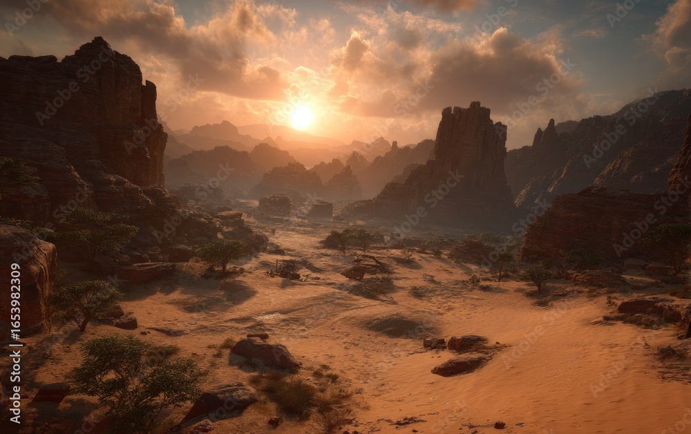 Fototapeta premium Desert landscape at sunset