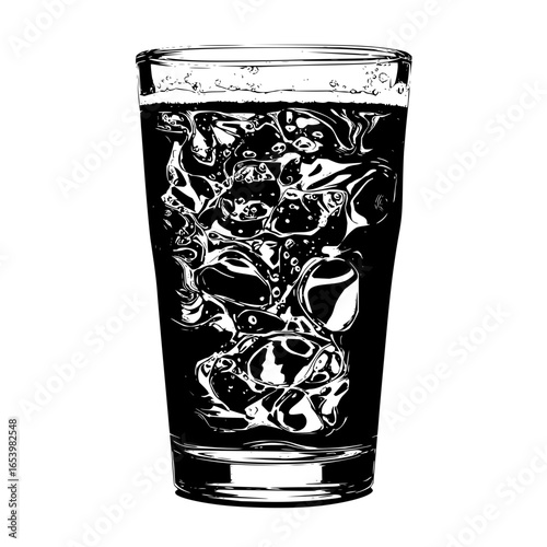 Refreshing black and white soda drink with ice cubes illustration vector image design for summer time