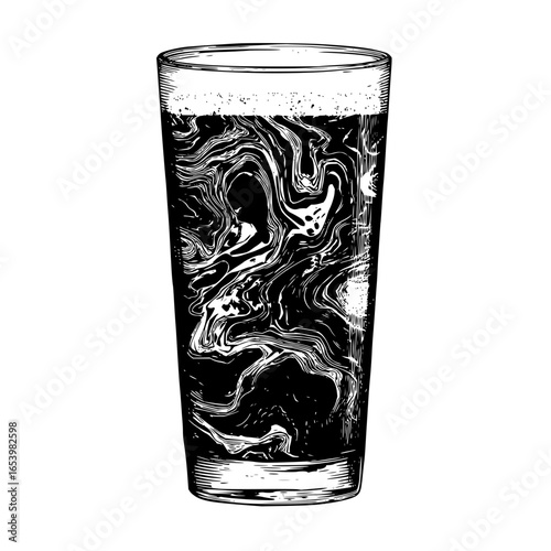 Hand drawn glass of dark beer vector illustration for brewery pub and bar design element, isolated