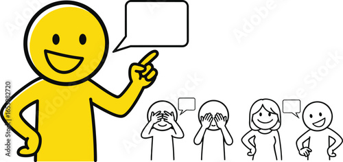 Yellow figure speaks to group ignoring advice illustration