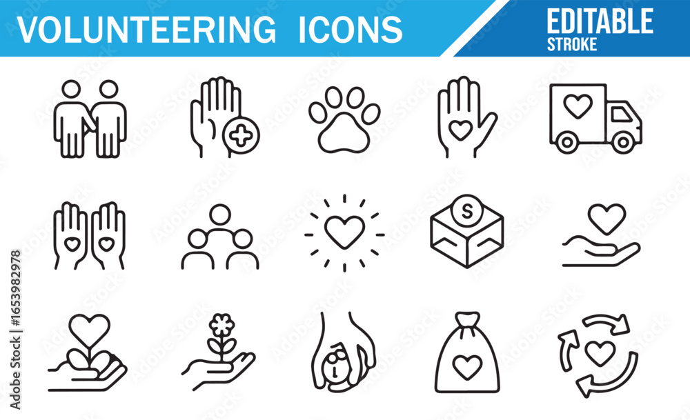 Fototapeta premium Collection of Volunteering and Giving Icons for Community and Social Services