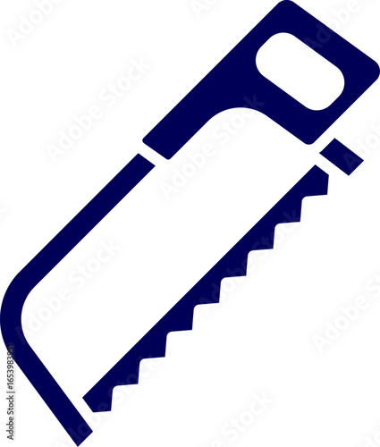 Silhouette vector of a hacksaw. Hacksaw silhouette which is useful for cutting metal, cutting plastic and wood. Blue hacksaw icon in simple style isolated on white background