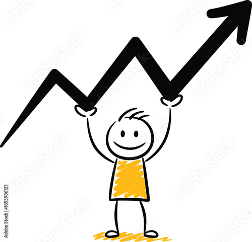 Stick figure holding arrow up business growth and success icon
