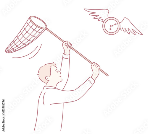 An illustration shows a man trying to catch time, symbolizing seizing opportunities and making the most of life