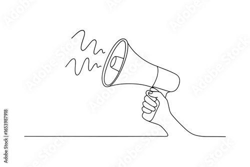 megaphone isolated on white,
Line art vector of raised fist holding megaphone, symbol of protest and social justice