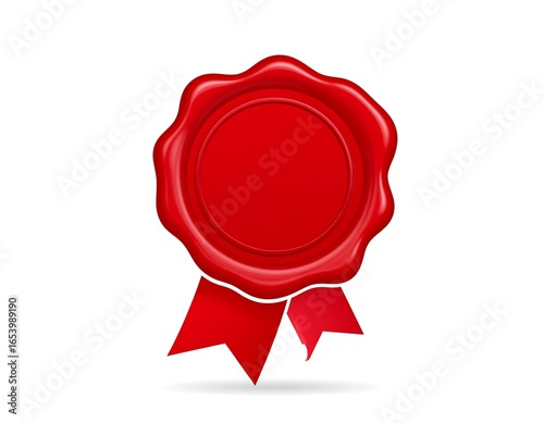 Red wax seal with ribbon.  3D rendered (1)