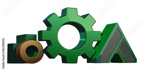 Green Gear Metal Cartoon creative design icons isolated. 3D Rendering in white background