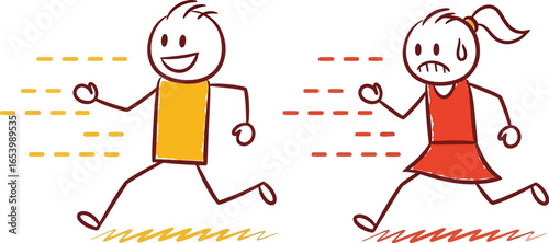 Running race stick figures competition fast slow drawing art