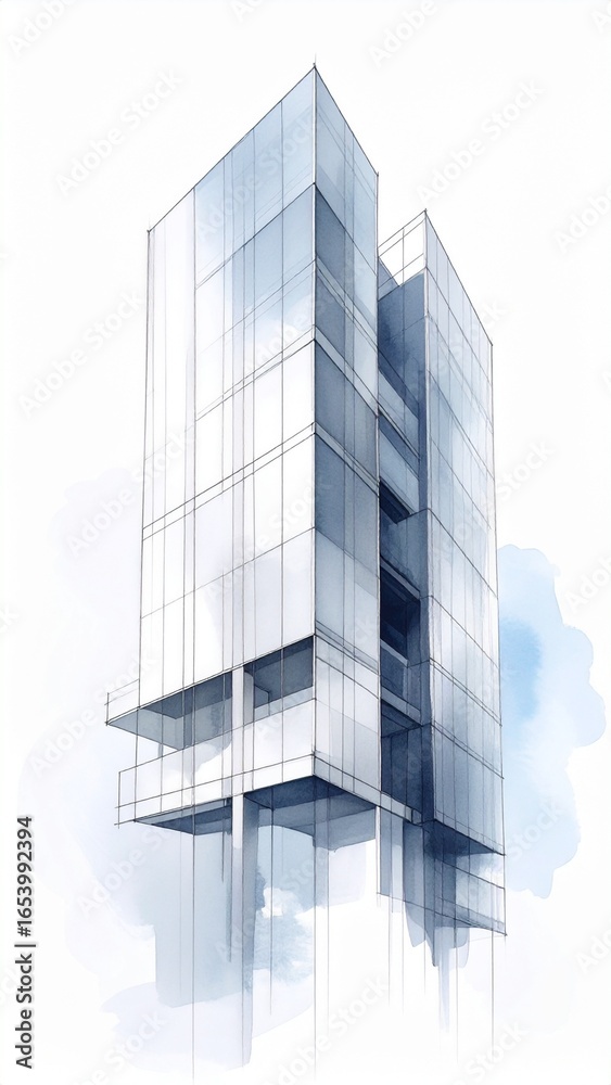 Fototapeta premium Modern Architectural Sketch of a Glass Building.