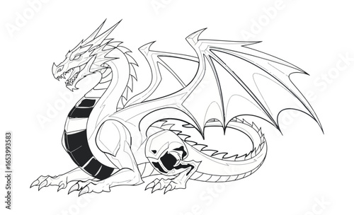 Dragon illustration in black and white