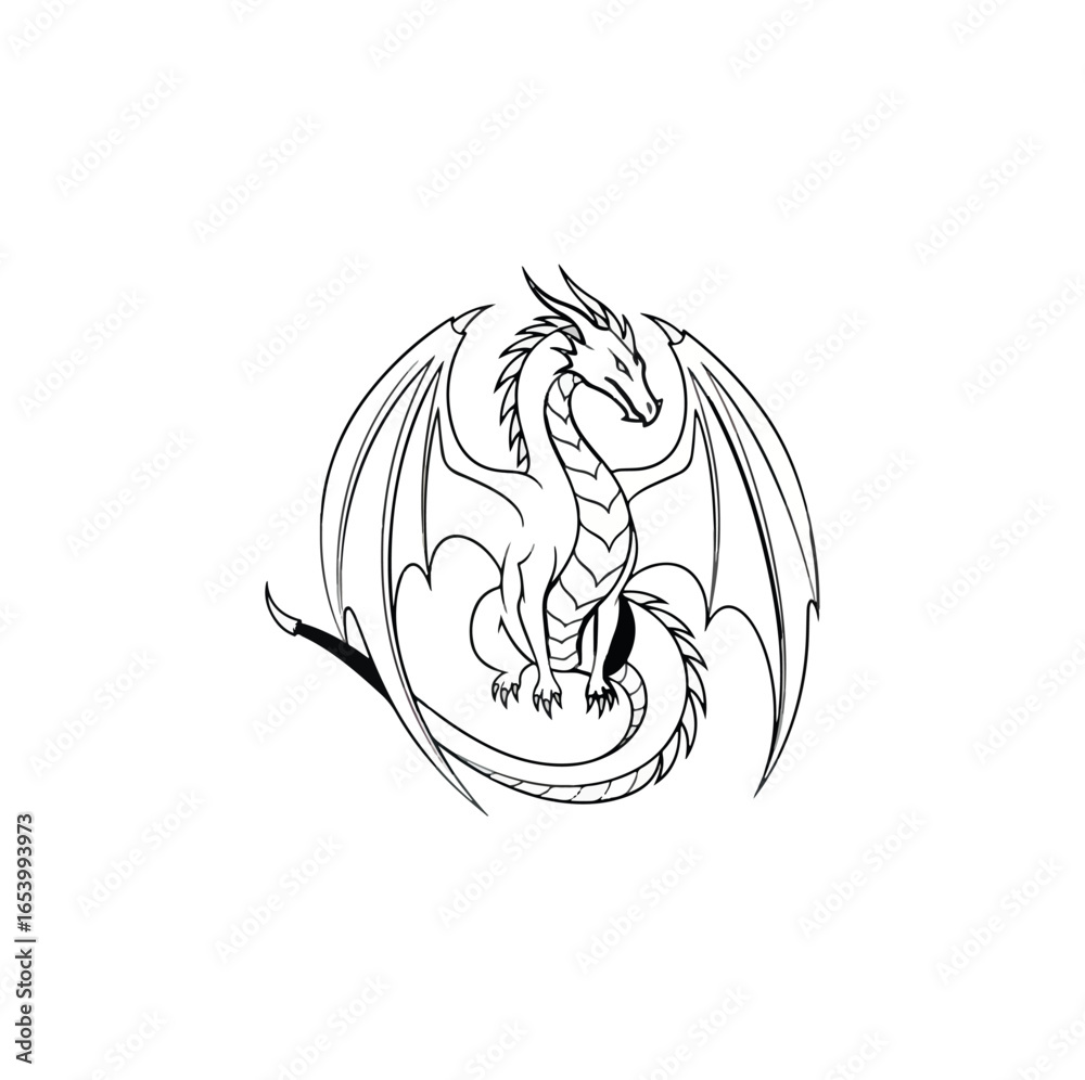 Naklejka premium Black and white dragon graphic design