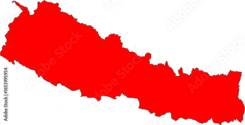 A clean red silhouette map of Nepal, offering a bold and versatile design for geographic and educational projects. This striking vector is great for presentations and infographics.


