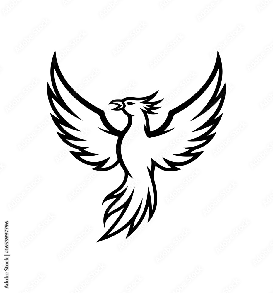 Obraz premium White phoenix silhouette on black background