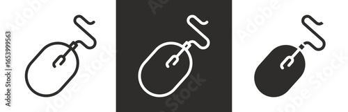 flat and linear set icons, icon of computer mouse, simple symbols on white and black background - editable stroke vector illustration