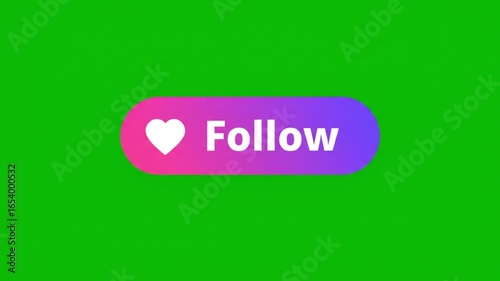 Follow button, 3D animated colorful follow us button with a green screen background for videos

