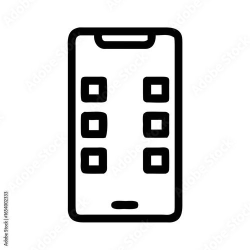 Outline of a modern smartphone displaying a grid of six content blocks mobile device