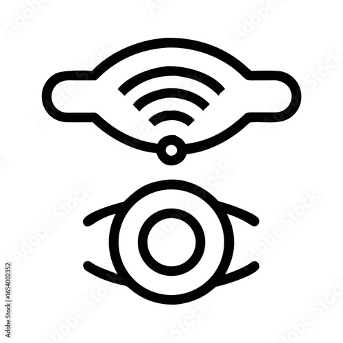 Outline icon of an eye with a Wi Fi symbol above on a black background vision sight