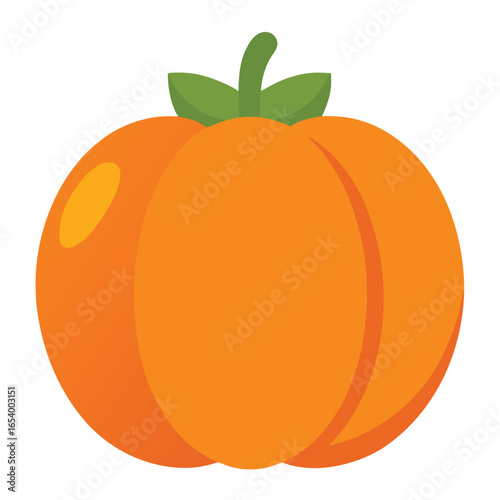 A plump round orange pumpkin with a stem and leaves perfect for autumn and halloween celebrations