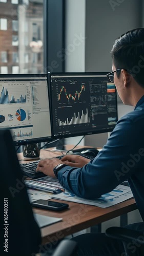 Wallpaper Mural Man Analyzing Financial Data Stocks Market Trading Using Computer Monitors Torontodigital.ca