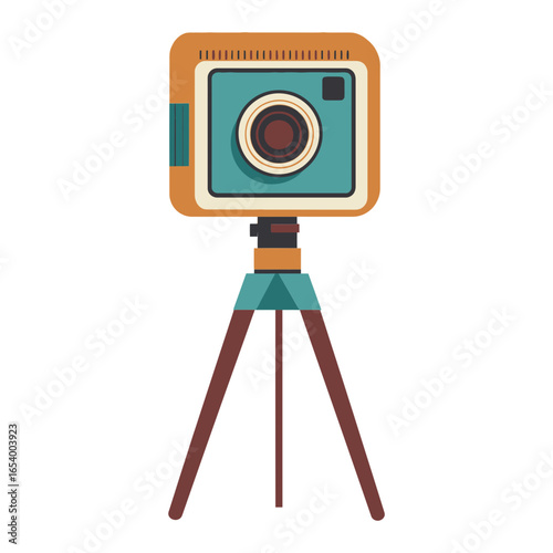 cartoon-style icon of a vintage camera on a tripod. This icon is perfect for websites and blogs related to photography, art, technology, or retro and creative themes