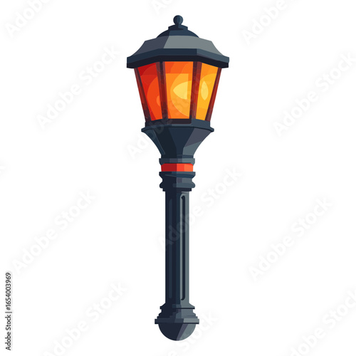 A cartoon-style icon of a vintage street lamp with a warm light. This icon can be used on websites and blogs to represent history, urban design, or as a decorative element for a classic theme.

