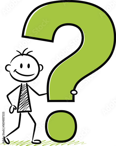 Question mark stick figure asking questions finding answers