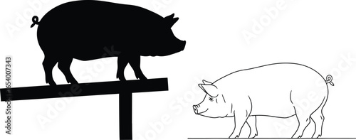 Pig silhouette vector illustration farm animal graphic art
