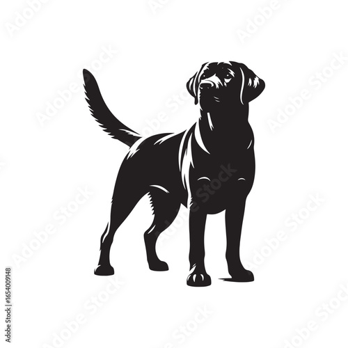 Labrador Retriever vector silhouette showcasing loyal, friendly, and playful nature, ideal for pet art, dog breed graphics, creative design, wall decor, digital projects, logos, and illustrations.
