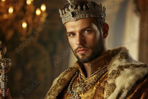 Young king with gold royal crown
