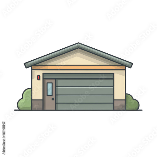 Garage door icon, flat design, home exterior element, centered on white background
