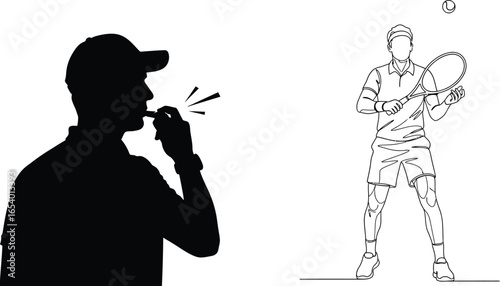 Tennis coach instructing player with racket sports illustration