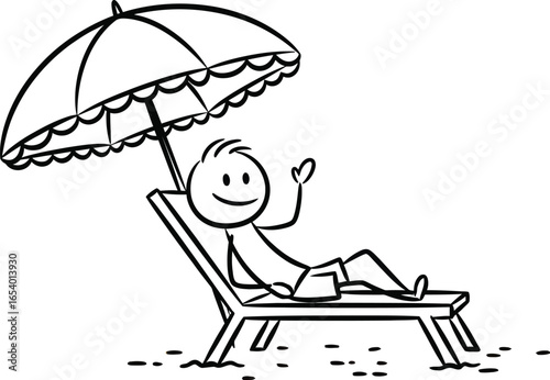 Stick figure relaxing on beach summer vacation travel concept