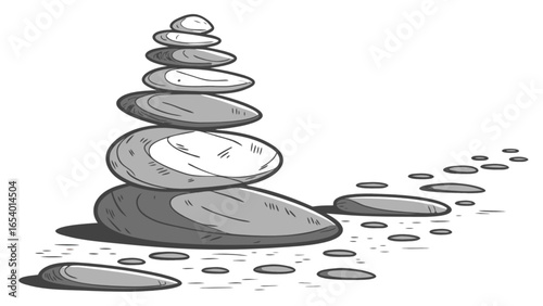 Zen stone stack illustration for meditation and peace of mind mindful balance and harmony concept art