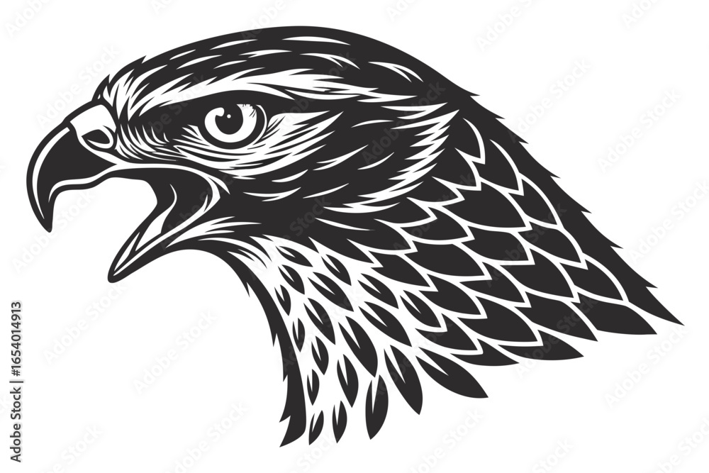 Obraz premium Illustration of an eagle head isolated on white background in monochrome