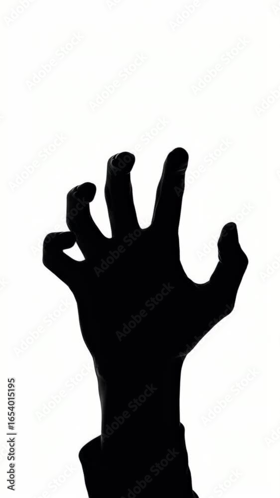 Reaching Black Hand Silhouette Isolated On White Background Realistic Video Reaching Black Hand Silhouette Isolated On White Background Realistic Video