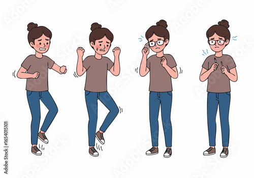Illustrations of a Woman Experiencing Anxiety, Panic Attack, and Stress Symptoms