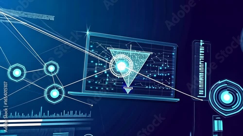 Big Data Sales Funnel on Laptop, High Detail Vector