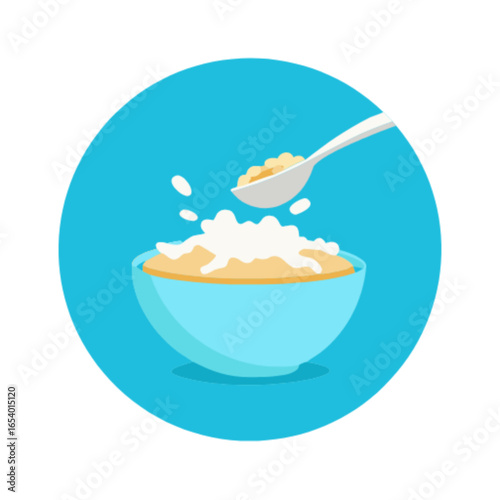 Delicious breakfast bowl with cereal and milk vector illustration for healthy eating and nutrition