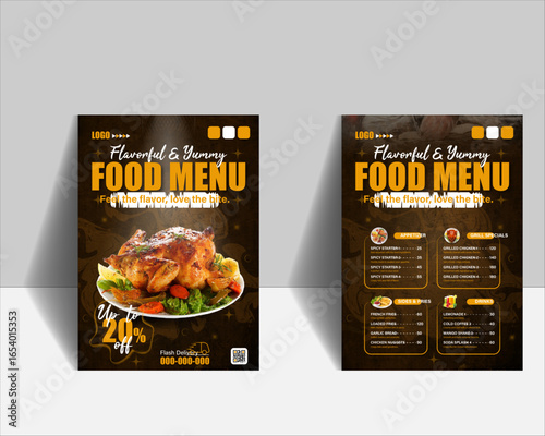 "Creative and appetizing food menu design showcasing dishes, perfect for restaurants, cafes, and catering businesses."