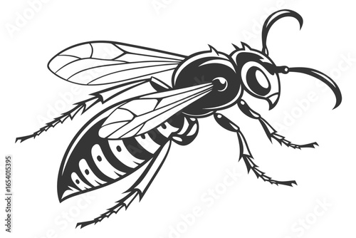 Illustration of a wasp isolated on white background, a stinging insect