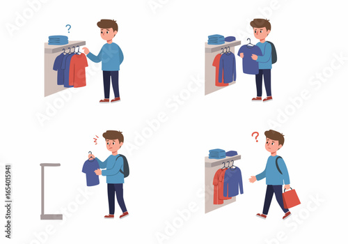 Fotografie A young man's challenging and indecisive shopping experience for clothes, illustrating common consumer dilemmas