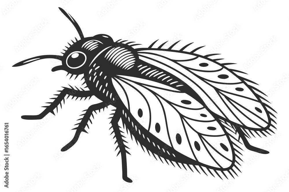 Obraz premium Drain fly insect vector drawing isolated on white background