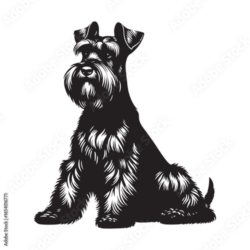 Elegant Miniature Schnauzer vector silhouette showcasing distinctive beard, wiry coat, and compact stance, perfect for pet lovers, dog breed art, design, prints, and creative projects.
