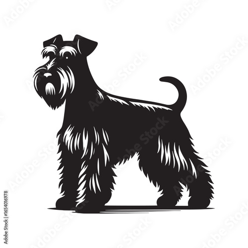 Elegant Miniature Schnauzer vector silhouette showcasing distinctive beard, wiry coat, and compact stance, perfect for pet lovers, dog breed art, design, prints, and creative projects.

