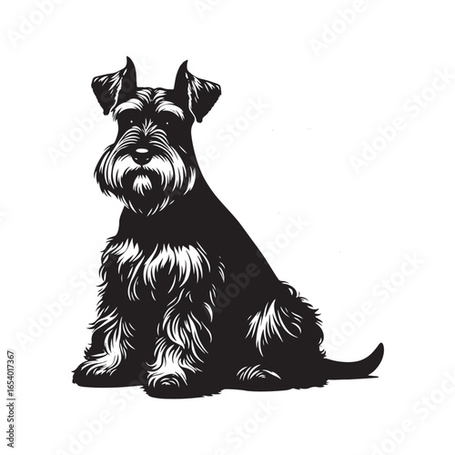 Elegant Miniature Schnauzer vector silhouette showcasing distinctive beard, wiry coat, and compact stance, perfect for pet lovers, dog breed art, design, prints, and creative projects.

